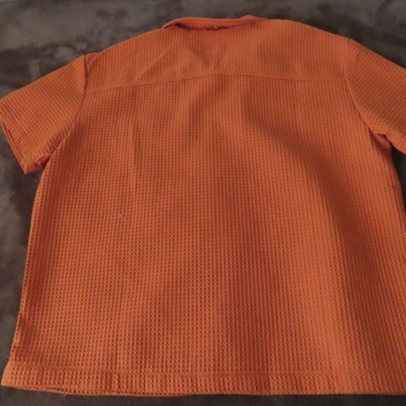 NWT NEGATIVE SPACE Boxy Fit waffle orange SS button up shirt size L - Picture 3 of 7